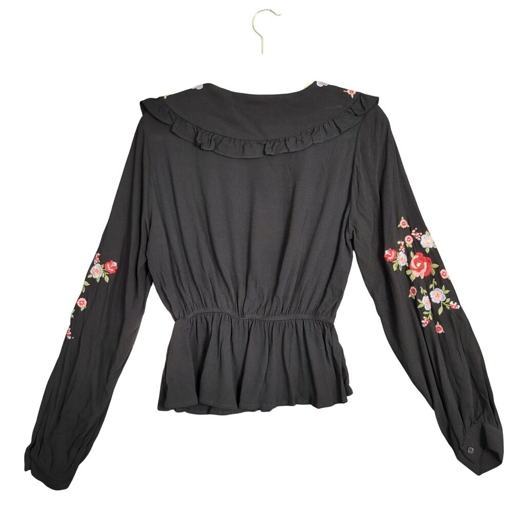 SAVANNA JANE Black Floral Embroidery Peter Pan Collar Top Twee Modest SIZE SMALL - Picture 2 of 14